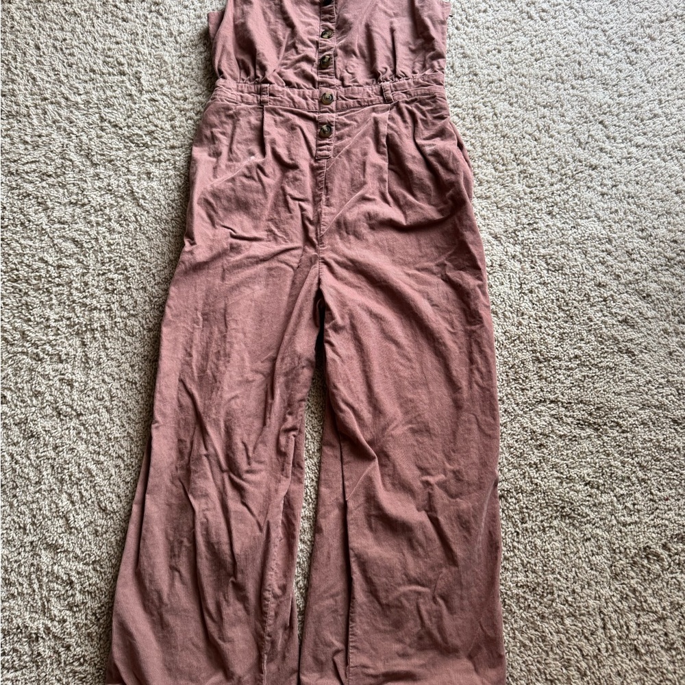 American Eagle Outfitters Mauve Button-Front Wide-Leg Jumpsuit - Picture 12 of 12